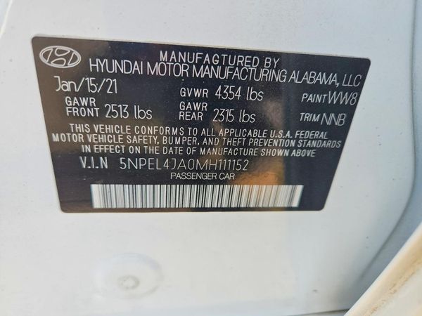 2021 HYUNDAI SONATA SEL — VINS