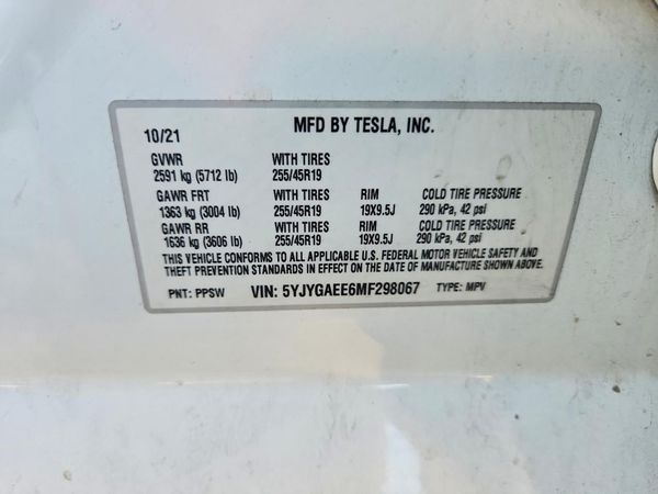 2021 TESLA MODEL Y — VINS