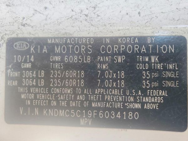 2015 KIA SEDONA GLS - Middle level — VINS