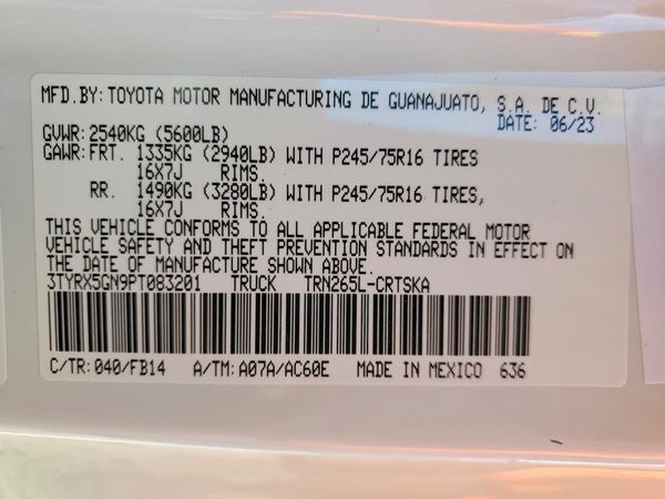 2023 TOYOTA TACOMA SR5 — VINS