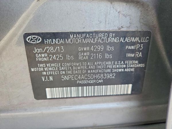 2013 HYUNDAI SONATA — VINS