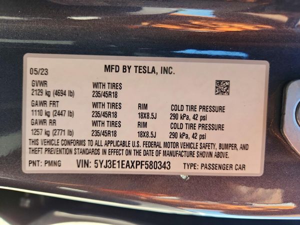 2023 TESLA MODEL 3 — VINS