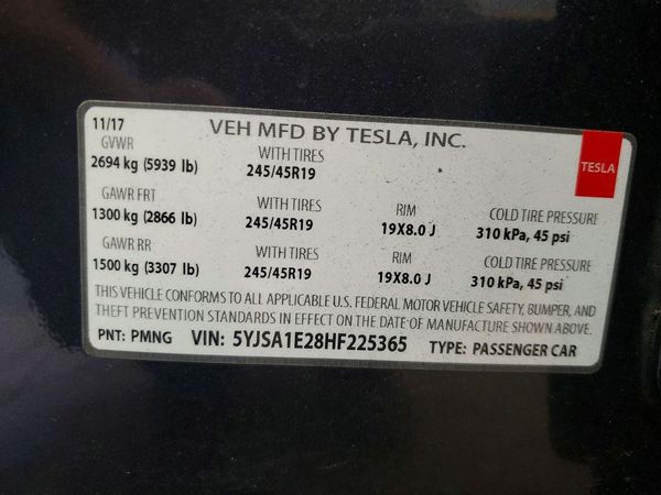 2017 TESLA MODEL S — VINS