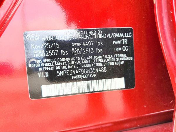 2016 HYUNDAI SONATA — VINS