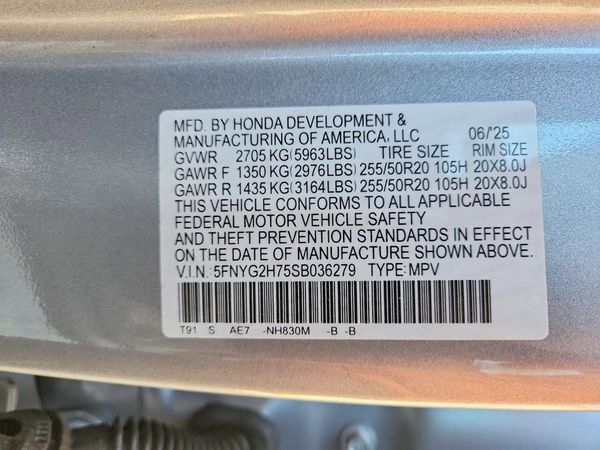 2025 HONDA PILOT TOURING, TOURING HPD — VINS