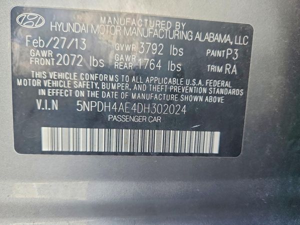 2013 HYUNDAI ELANTRA — VINS