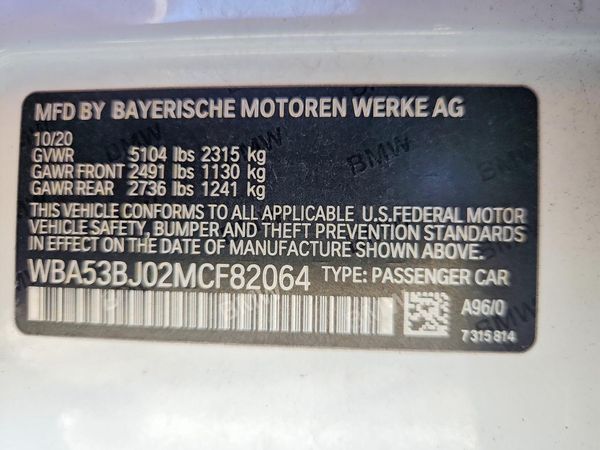 2021 BMW 540 — VINS