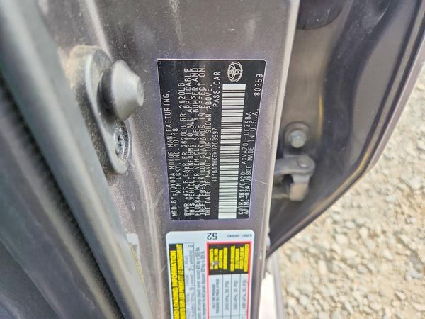 2019 TOYOTA CAMRY L/LE/SE/XLE — VINS
