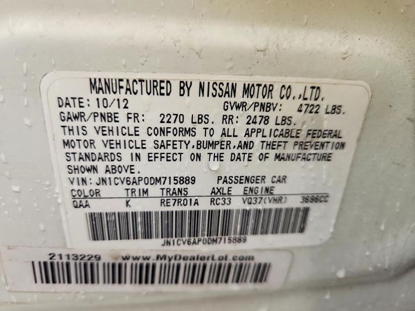 2013 INFINITI G37 — VINS