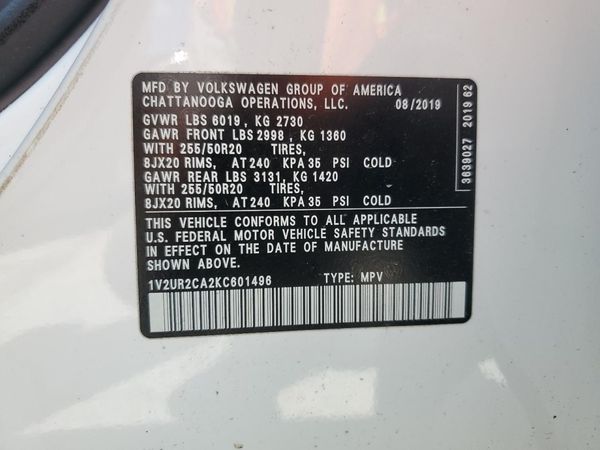2019 VOLKSWAGEN ATLAS 4Motion SE — VINS
