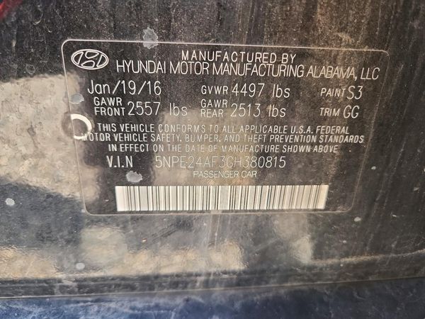 2016 HYUNDAI SONATA — VINS