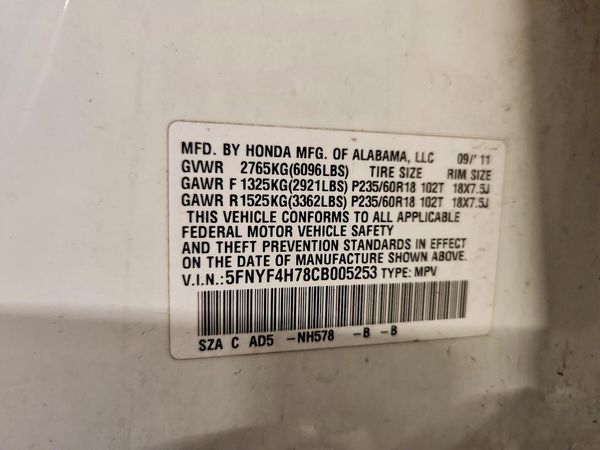 2012 HONDA PILOT EXL-N — VINS
