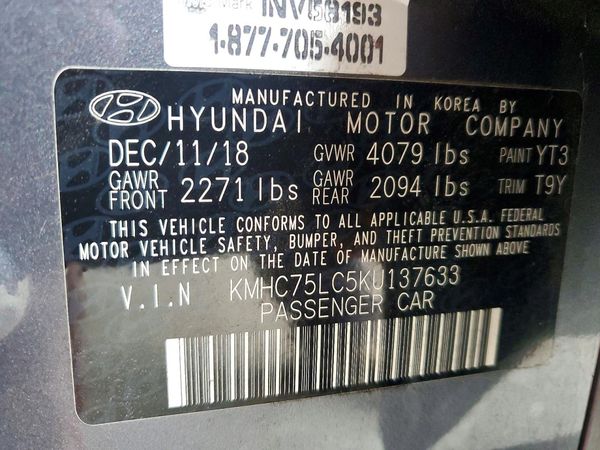 2019 HYUNDAI IONIQ — VINS