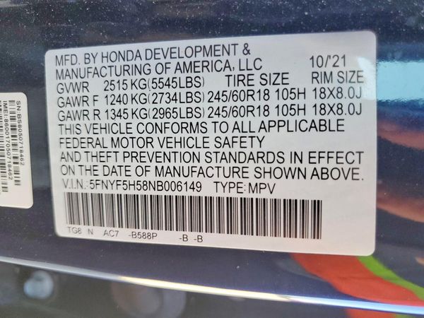 2022 HONDA PILOT — VINS
