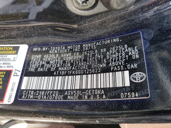 2016 TOYOTA CAMRY — VINS