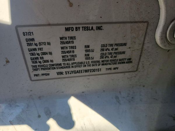 2021 TESLA MODEL Y — VINS