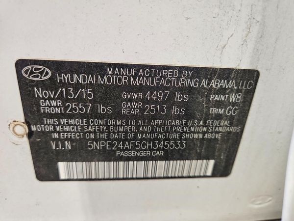 2016 HYUNDAI SONATA — VINS