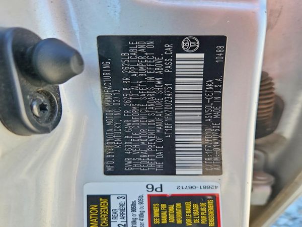 2013 TOYOTA CAMRY — VINS