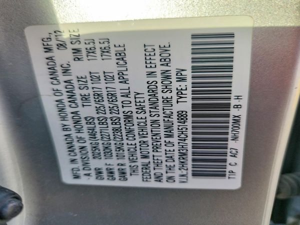 2012 HONDA CRV EX-L — VINS