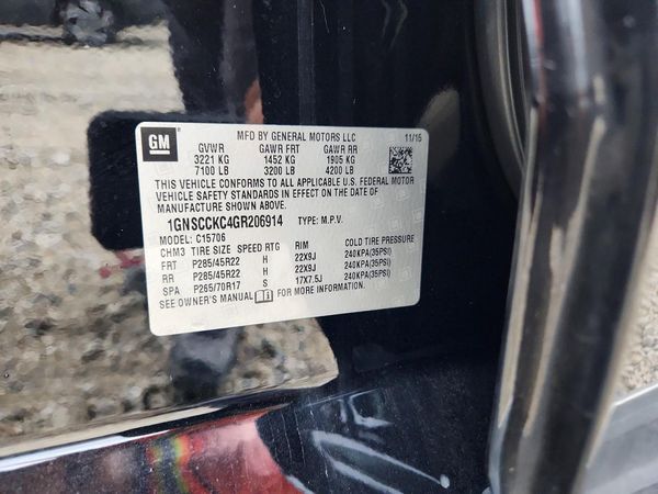 2016 CHEVROLET TAHOE LTZ — VINS