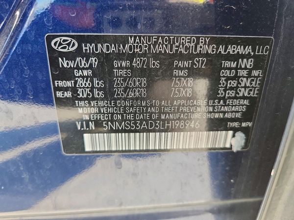 2020 HYUNDAI SANTA FE — VINS