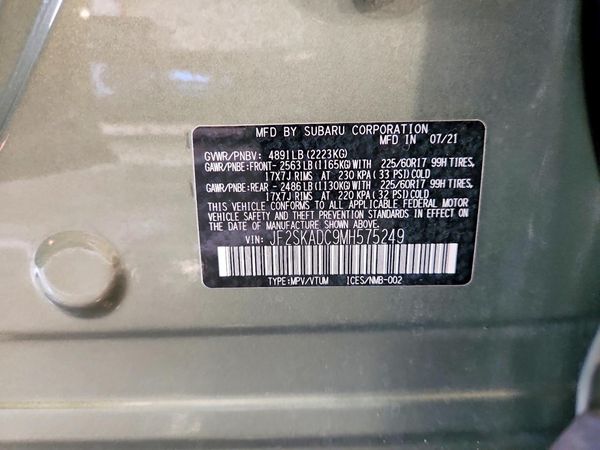 2021 SUBARU FORESTER — VINS