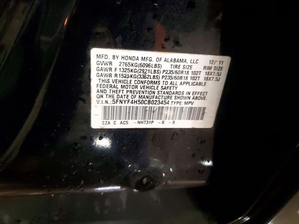 2012 HONDA PILOT EX-L — VINS