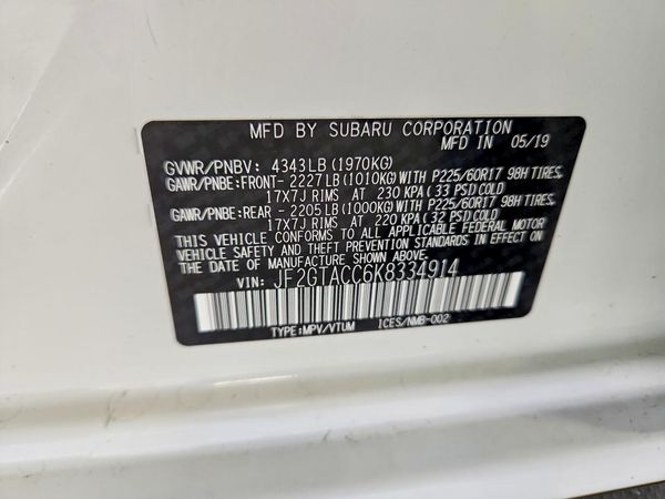 2019 SUBARU CROSSTREK Premium — VINS