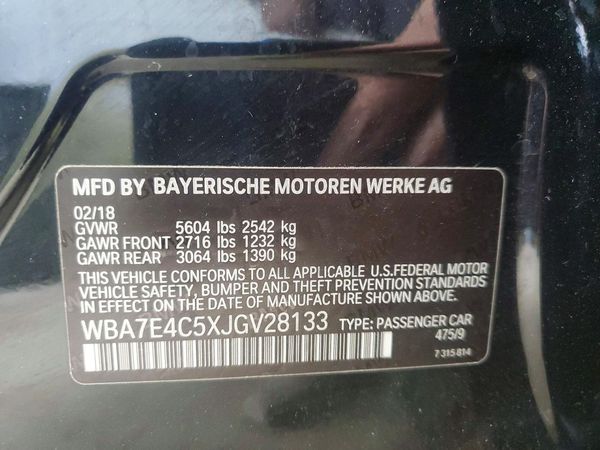 2018 BMW 740 xDrive — VINS