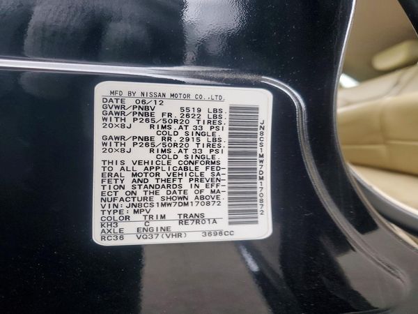 2013 INFINITI FX37 BASE — VINS