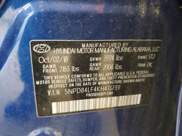 2019 HYUNDAI ELANTRA — VINS