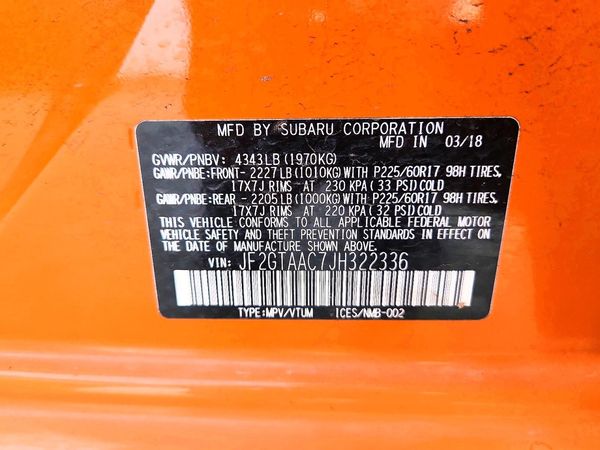 2018 SUBARU CROSSTREK Base — VINS