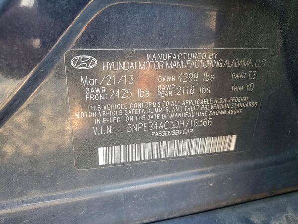 2013 HYUNDAI SONATA — VINS