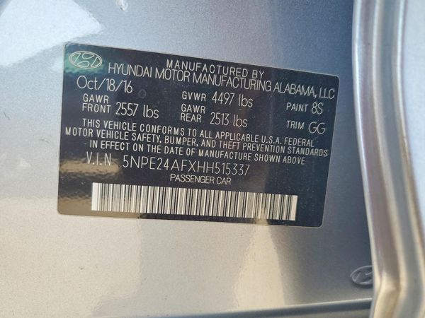 2017 HYUNDAI SONATA SE, Eco — VINS