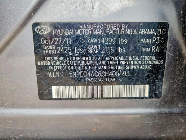 2012 HYUNDAI SONATA — VINS