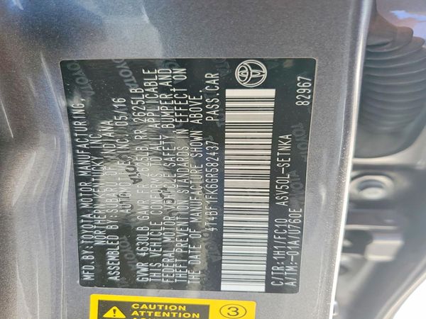 2016 TOYOTA CAMRY — VINS