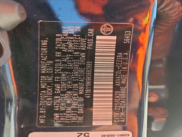 2019 TOYOTA CAMRY L/LE/SE/XLE — VINS