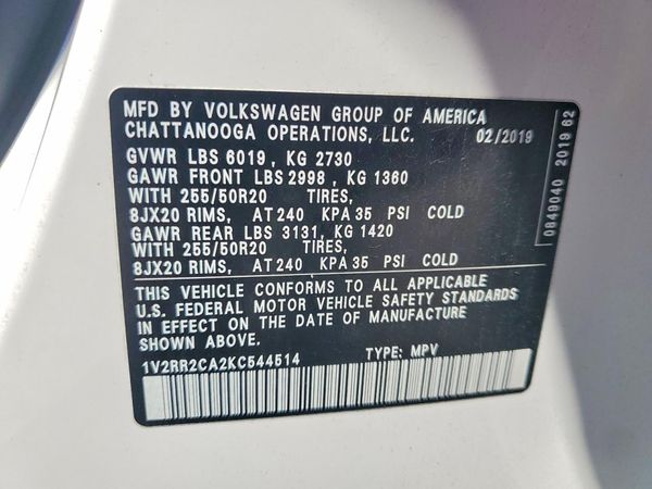 2019 VOLKSWAGEN ATLAS 4Motion SEL — VINS