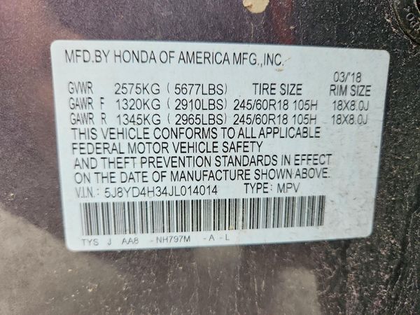 2018 ACURA MDX — VINS