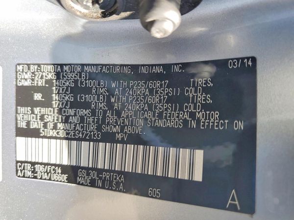 2014 TOYOTA SIENNA — VINS