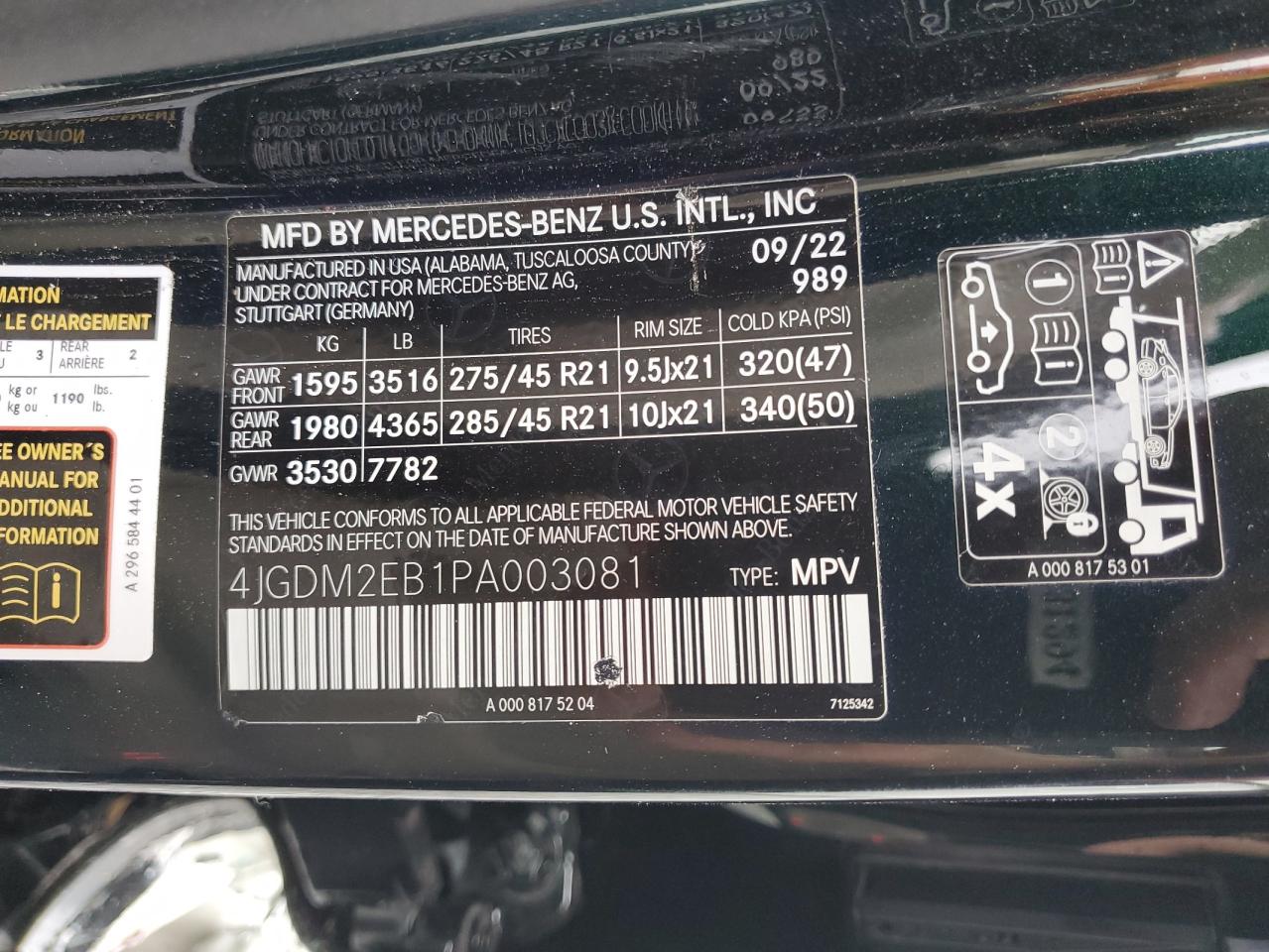 2023 MERCEDES-BENZ EQS SUV EQS450 4MATIC