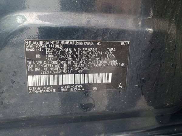 2012 TOYOTA RAV4 Standard — VINS