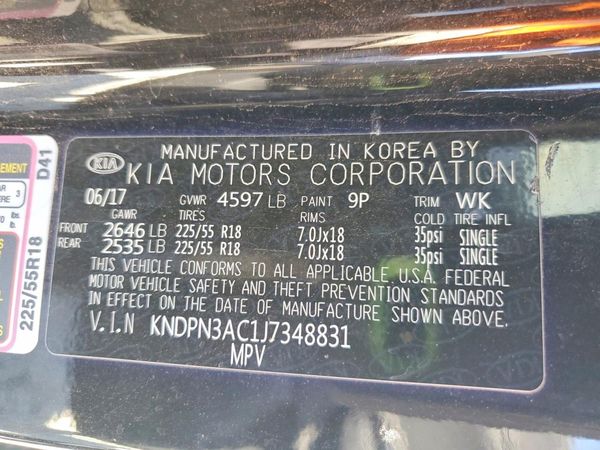 2018 KIA SPORTAGE — VINS