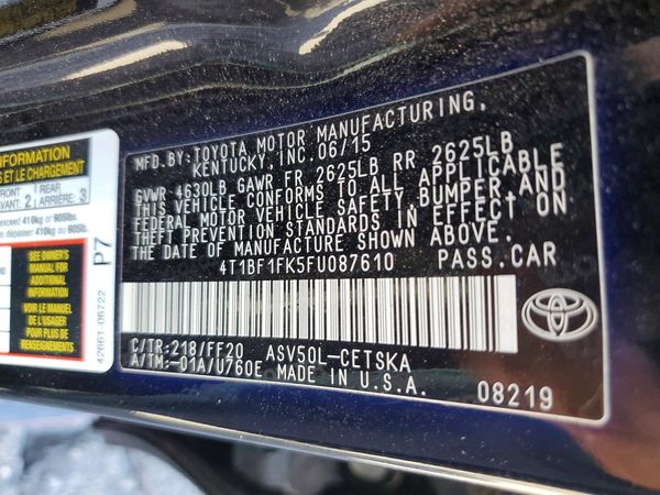 2015 TOYOTA CAMRY — VINS