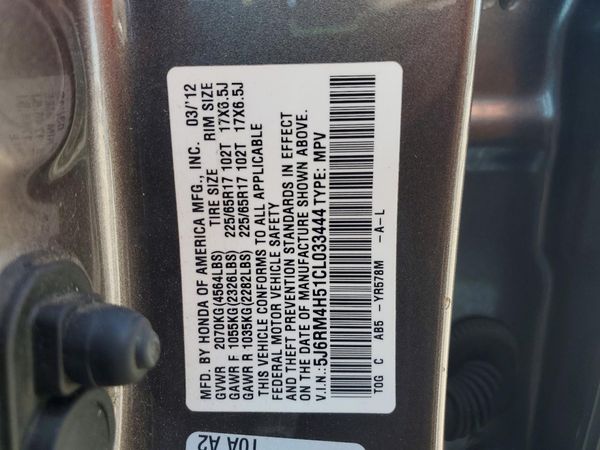 2012 HONDA CRV EX — VINS