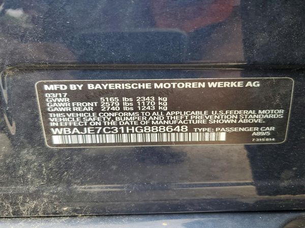 2017 BMW 5 SERIES xDrive — VINS