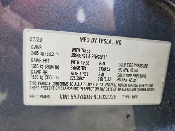 2020 TESLA MODEL Y — VINS