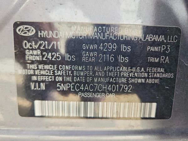 2012 HYUNDAI SONATA Middle level — VINS