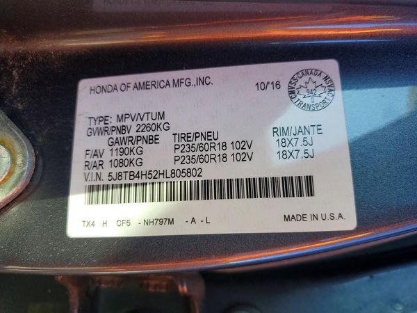 2017 ACURA RDX — VINS