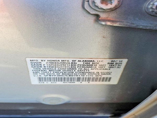 2012 HONDA PILOT EX-L — VINS
